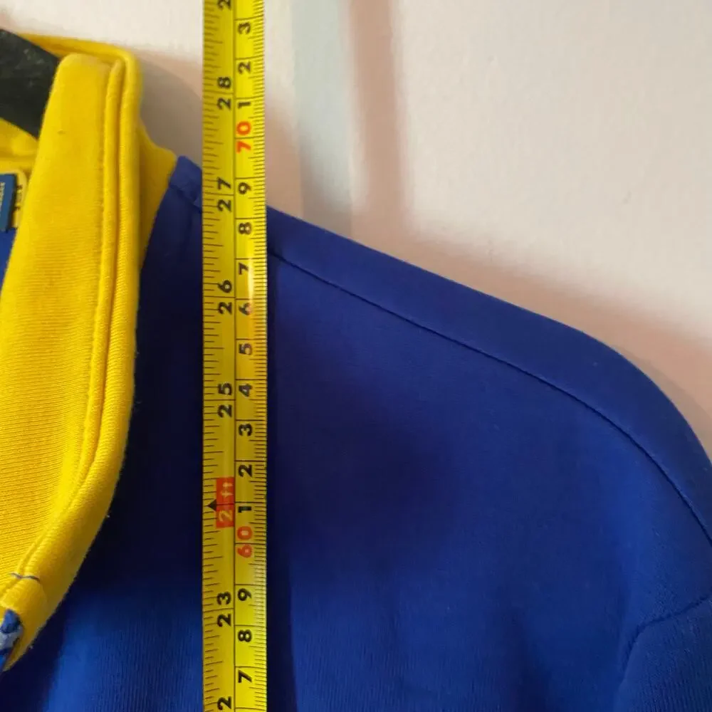 Polo Ralph Lauren Color Blocked Blue Yellow White Polo Logo Quarter Zip Large